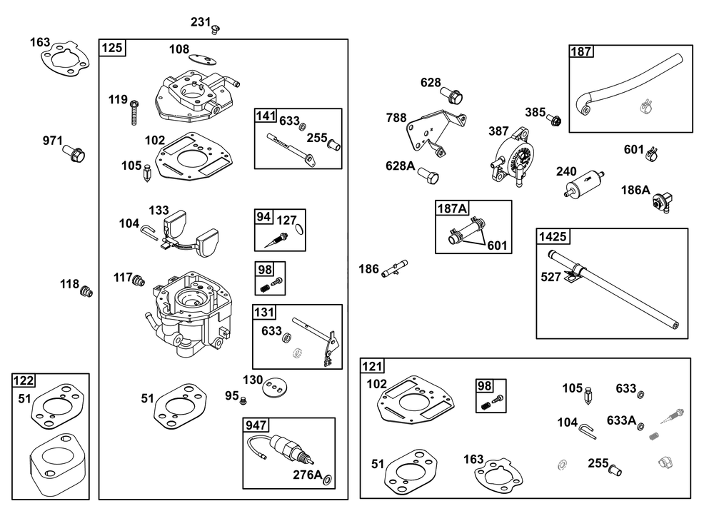 Carburetor And Fuel Supply Group Diagram and Parts List for 305447-0610-G1 200000 - 399999 Briggs and Stratton Engine